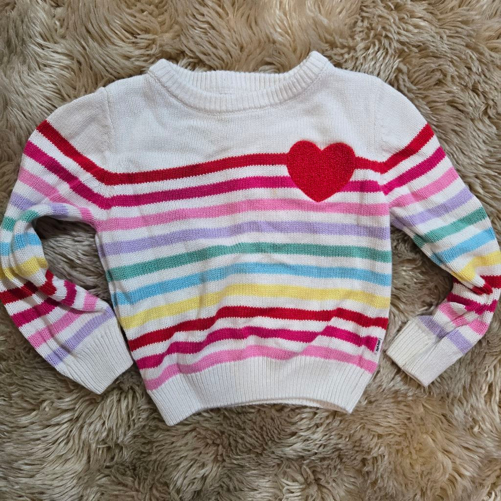 Girls Play by Little Sleepies Size 2T White Rainbow Striped Knit Sweater